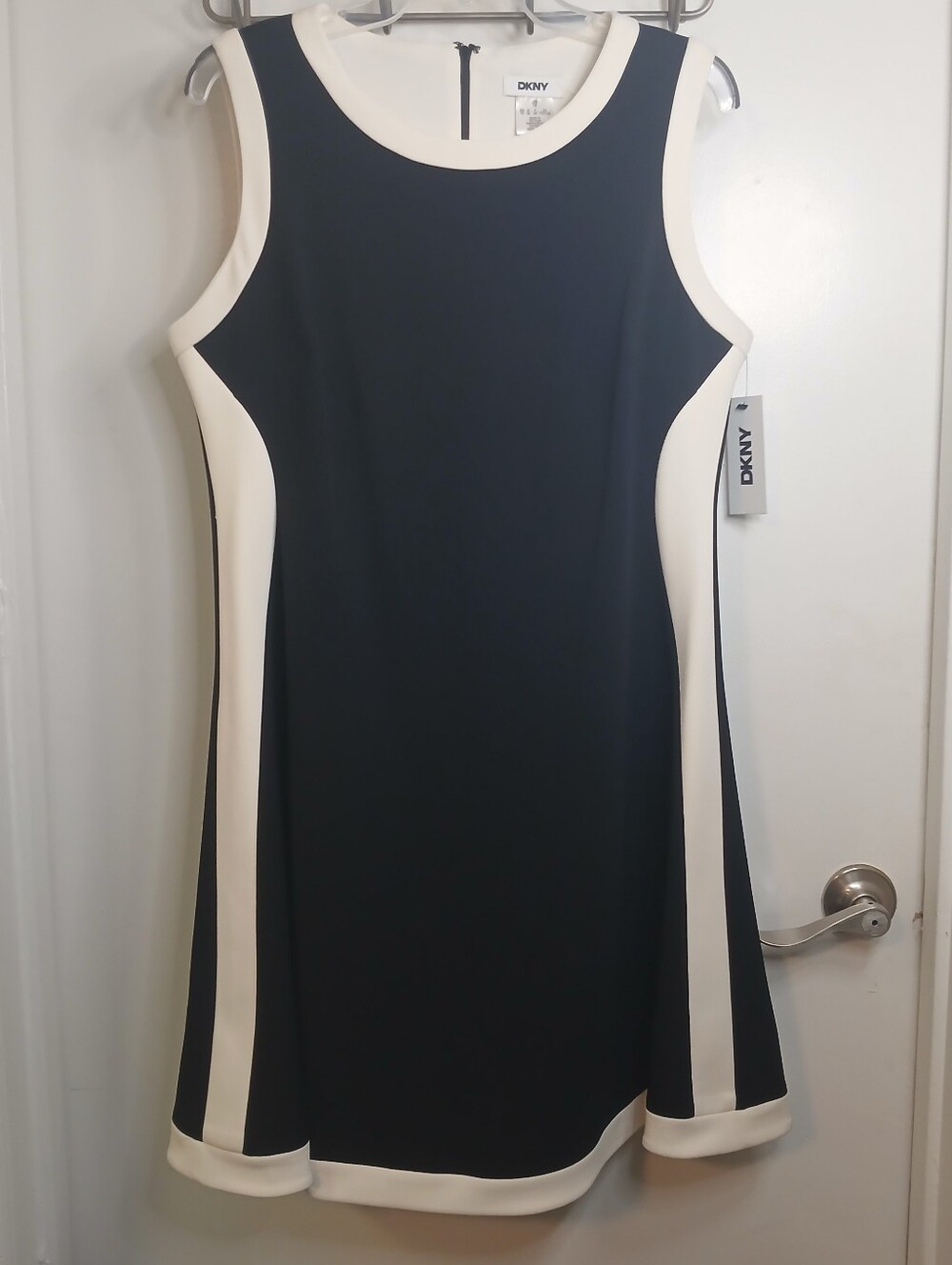 DKNY Black & Cream Sleeveless Fit & Flare Knit Mini Dress 14 New!